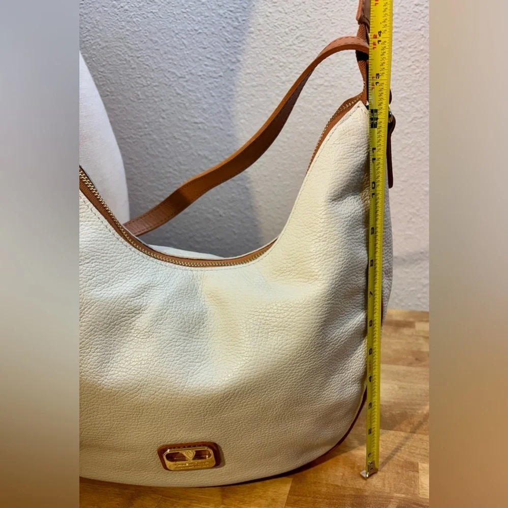 Valentina Italian Leather Hobo Bag Cream & Tan Shoulder Purse